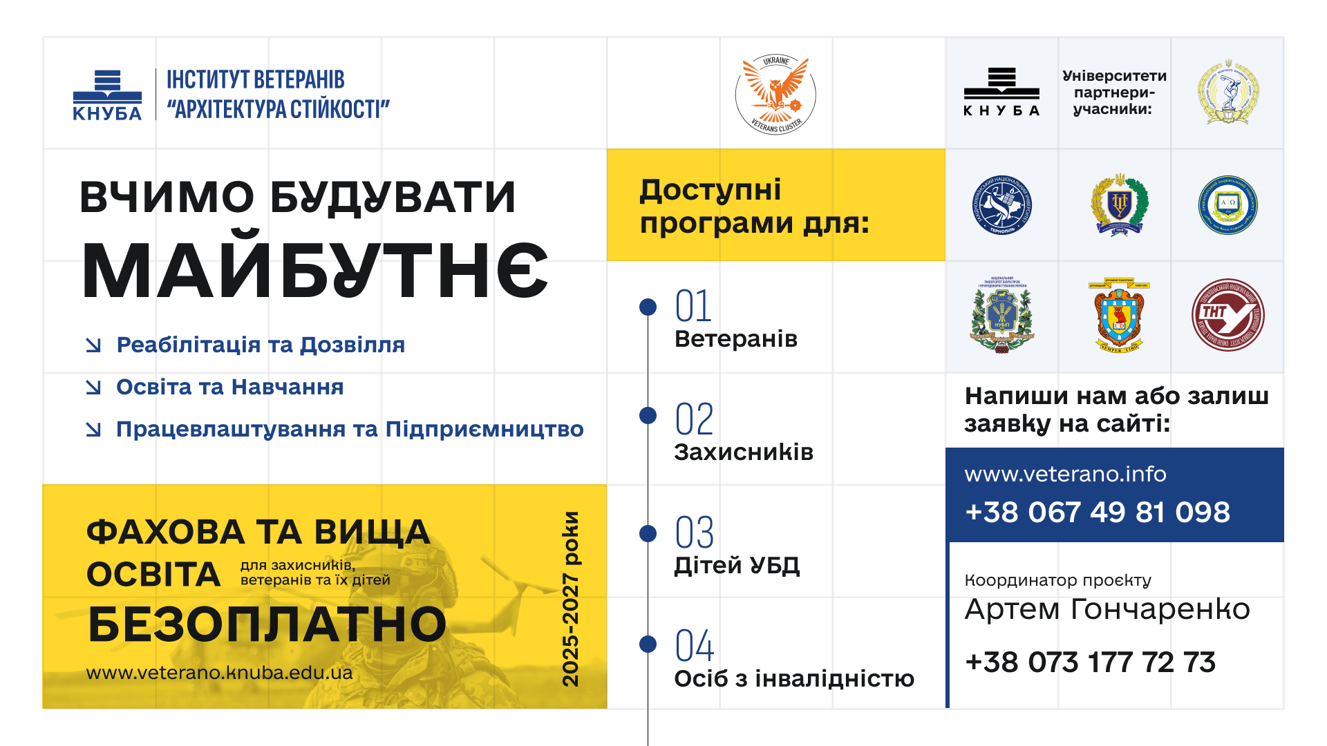 В Україні відкрили безоплатну вищу освіту для ветеранів та їх сімей